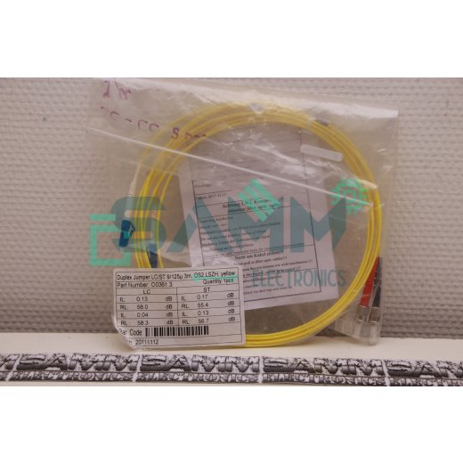 EFB DUPLEX JUMPER LC/ST 9/125U 3M, OS2, LSZH, YELLOW CABLE New